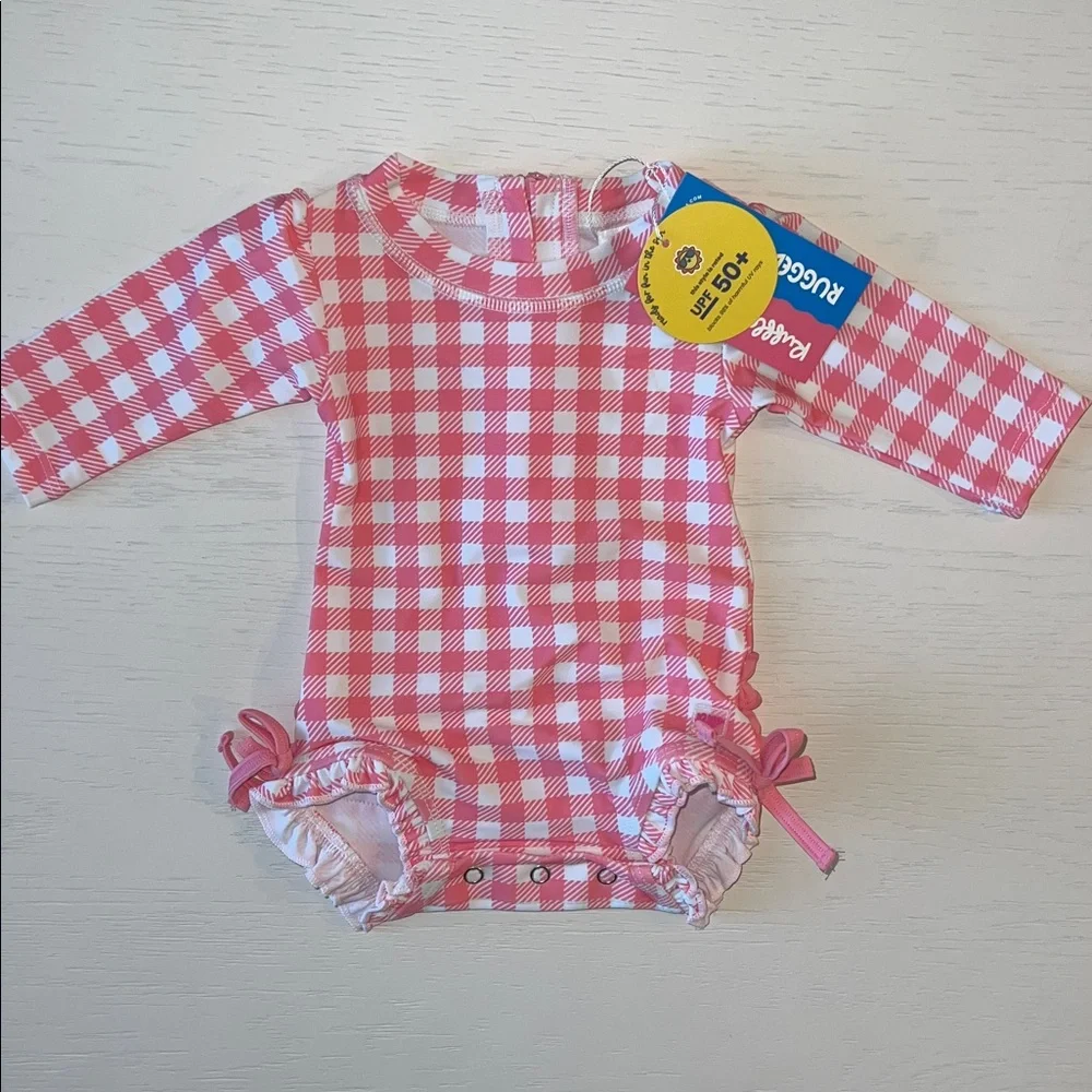 Rufflebutts Pink Gingham Rash Guard Swimsuit 0-3 6-12 12-18 months